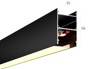 Lineer armatürler HOKASU 35/56 (RAL9005/3000mm/LT70 — 3K/66W)