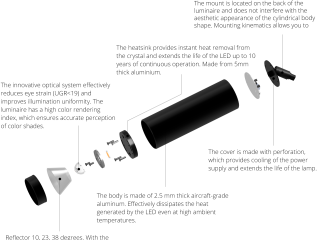 Armatürler HOKASU Tube TR4 (RAL9003/D75 — 3K/20W/38deg/CRI90) | english