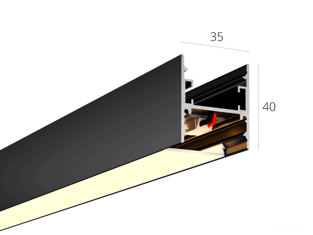 Lineer armatürler HOKASU 35/40 U&D noPS (RAL9005/500mm/LT70 — 3K/11W) | 35-40-черный-теплый